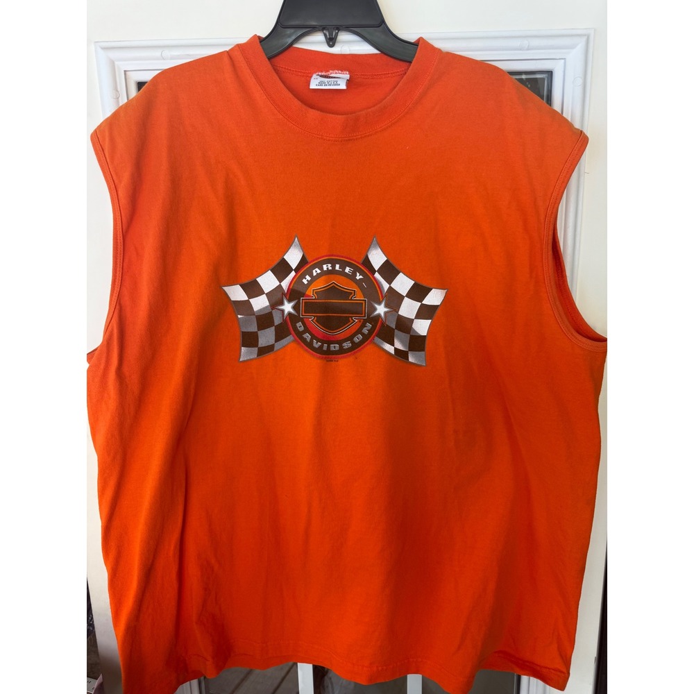 Harley-Davidson Orange 3XL muscle sleeveless tee "Bud's" Evansville IN Moto bike